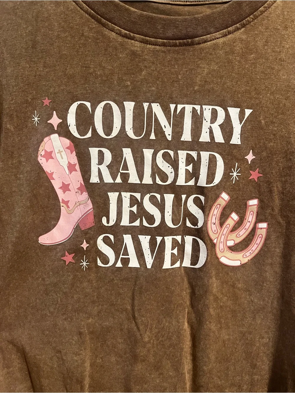 Country Raised Jesus Saved Brown Oversized Graphic Tee - Sz Medium - Picture 2 of 6